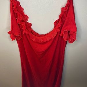 Off the shoulder ribbed red dress